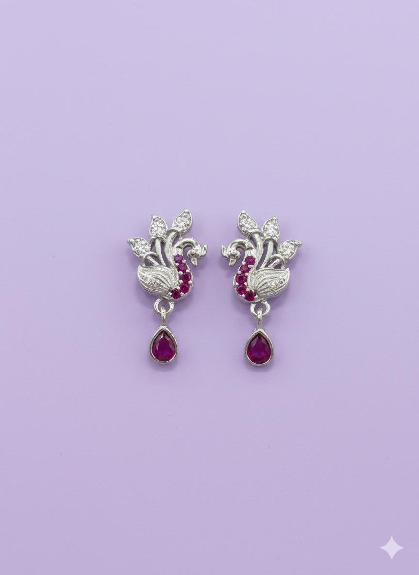 92.5 silver Pink stoned Dancing peacock Studs 
